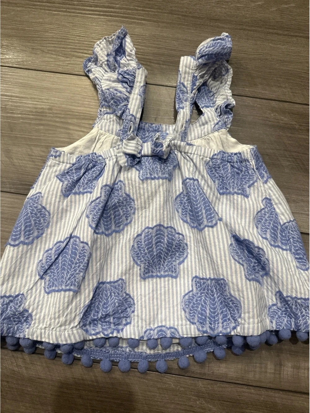 Happily Grey Kids Seashell Striped Cotton Embroidered Puff-ball Toddler Blouse